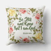 ピンクの黄色バラの花の聖なる書物、経典の引用文 クッション (裏面)