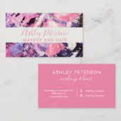 ピンクの黒いアクリルブラシストロークモダンな毛の化粧 名刺 (正面/裏面)