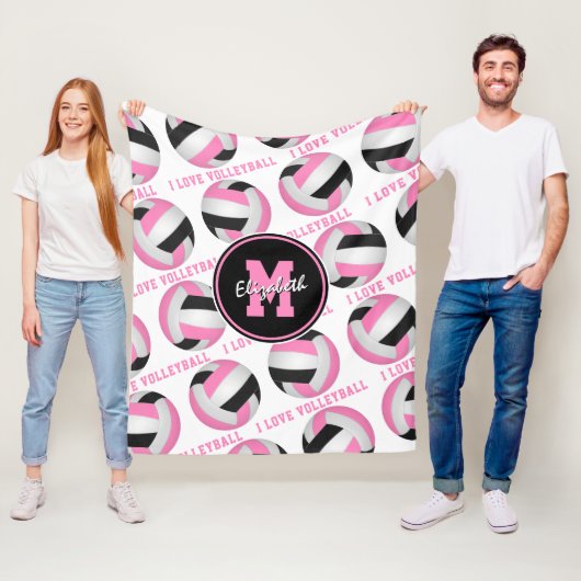 ピンクの黒いガーリースポーツルーム私はバレーボールが大好き フリースブランケット (インサイチュ)