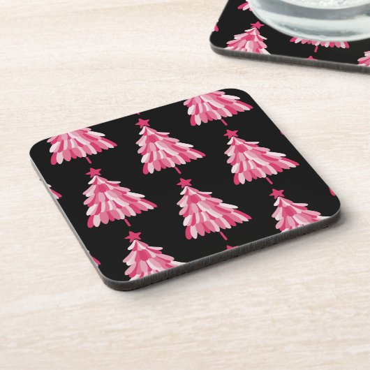 ピンクの黒いクリスマスツリー コースター (左側)