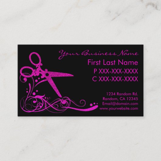 ピンクの黒いグリッターの渦巻の毛は名刺を切りました 名刺 (正面)