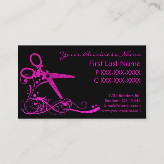 ピンクの黒いグリッターの渦巻の毛は名刺を切りました 名刺 (正面)