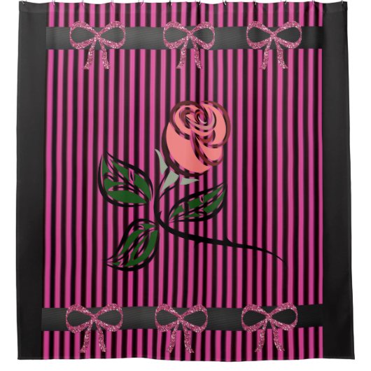 ピンクの黒いショーカーテンを剥ぎ取った シャワーカーテン (正面)