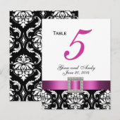 ピンクの黒いダマスクのウェディングテーブル番号カード ポストカード (正面/裏面)