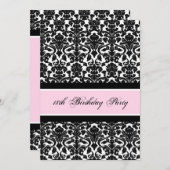 ピンクの黒いダマスク織の第18バースデーパーティ招待状 招待状 (正面/裏面)