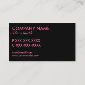 ピンクの黒いダマスク織パターンカスタムな名刺 名刺 (裏面)