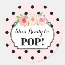 ピンクの黒いドット彼女がメッセージカードに向けて準備ポップ・アートの ラウンドシール