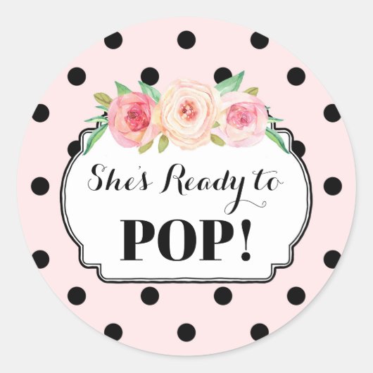 ピンクの黒いドット彼女がメッセージカードに向けて準備ポップ・アートの ラウンドシール (正面)