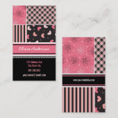 ピンクの黒いハートの点検のストライプな格子縞パターン 名刺 (正面/裏面)