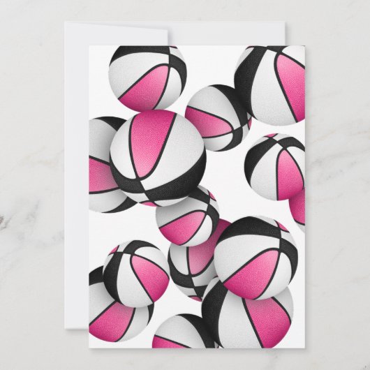 ピンクの黒いバスケットボール女の子スポーツ誕生日 招待状 (裏面)