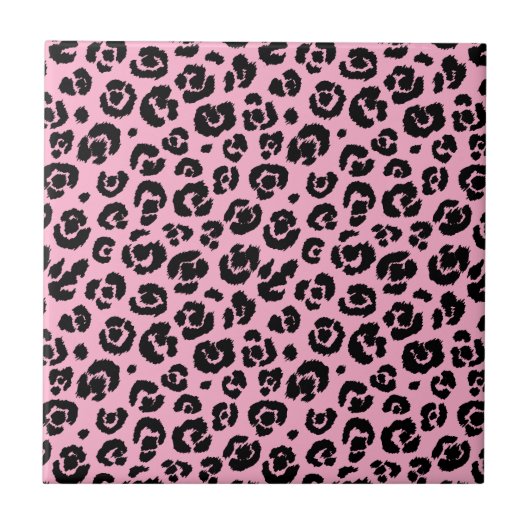ピンクの黒いヒョウのプリント タイル (正面)