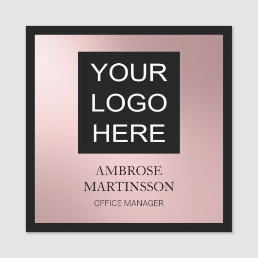 ピンクの黒いビジネス従業員名タイトルロゴ 名札 (正面)