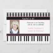 ピンクの黒いピアノテーマの菓子16の誕生日 招待状 (正面)