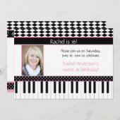 ピンクの黒いピアノテーマの菓子16の誕生日 招待状 (正面/裏面)