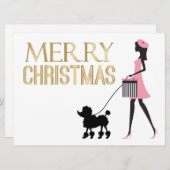 ピンクの黒いプードルメリークリスマスのヴィンテージレディ シーズンカード (正面/裏面)