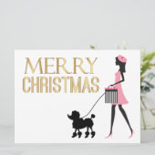 ピンクの黒いプードルメリークリスマスのヴィンテージレディ シーズンカード (スタンド正面)