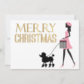 ピンクの黒いプードルメリークリスマスのヴィンテージレディ 招待状 (正面)
