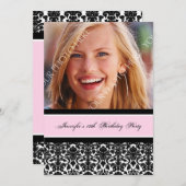 ピンクの黒い写真の第18バースデーパーティ招待状 招待状 (正面/裏面)