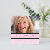 ピンクの黒い写真の第18バースデーパーティ招待状 招待状 (スタンド正面)