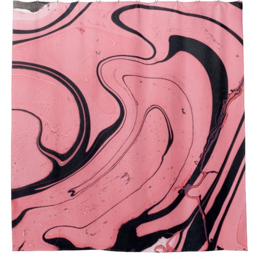 ピンクの黒い大理石の手を描く シャワーカーテン (正面)