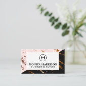 ピンクの黒い大理石 |斑点のある金ゴールド |モノグラム 名刺 (スタンド正面)