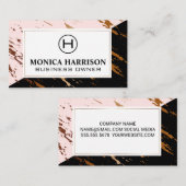 ピンクの黒い大理石 |斑点のある金ゴールド |モノグラム 名刺 (正面/裏面)