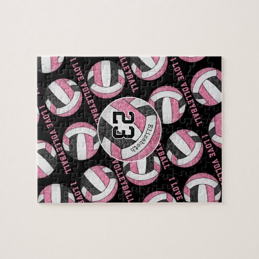 ピンクの黒い女の子はバレーボールが大好きパーソナライズされた ジグソーパズル (横)