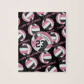 ピンクの黒い女の子はバレーボールが大好きパーソナライズされた ジグソーパズル (縦)