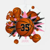 ピンクの黒い星の女の子を記念するバスケット メタルオーナメント (裏面)