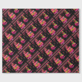 ピンクの黒い木のコラージュのクリスマス ラッピングペーパー (フラット)