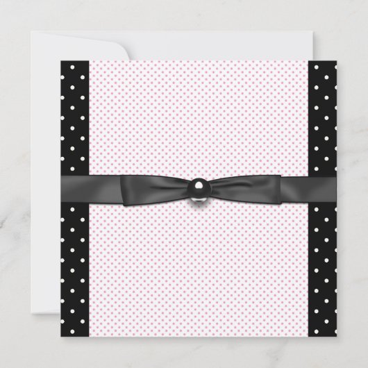 ピンクの黒い水玉模様の女の子の写真の誕生のお知らせ 案内状 (裏面)