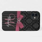 ピンクの黒い灰色のダマスク織のストライプなiPhone 5の場合 Case-Mate iPhoneケース (裏面(横))