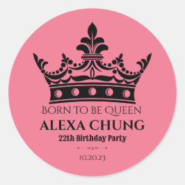 ピンクの黒い王冠の誕生日 ラウンドシール