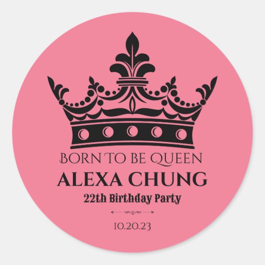 ピンクの黒い王冠の誕生日 ラウンドシール (正面)