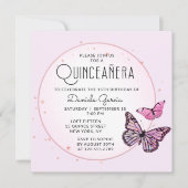 ピンクの黒い蝶スターズモダンキンセアニラ 招待状 (正面)