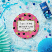 ピンクの黒い金ゴールドの紙吹雪の誕生会のプレート ペーパープレート (パーティー)