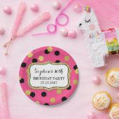 ピンクの黒い金ゴールドの紙吹雪の誕生会のプレート ペーパープレート (パーティー)