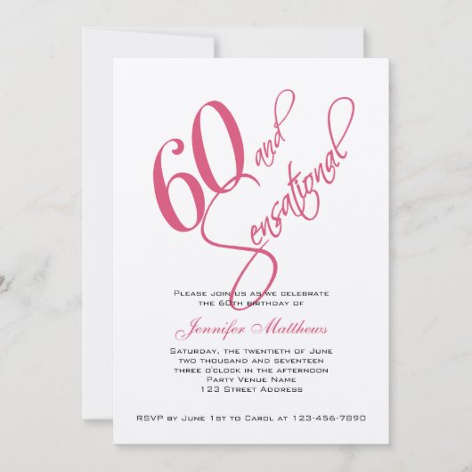 ピンクの黒い銀の第60誕生日の招待状 招待状 (正面)