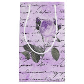 ピンクの黒い銀色の筆跡と花束 スモールペーパーバッグ (正面)