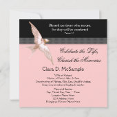 ピンクの黒い鳩の女性写真の葬儀のお知らせ 招待状 (裏面)