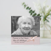 ピンクの黒い鳩の女性写真の葬儀のお知らせ 招待状 (スタンド正面)