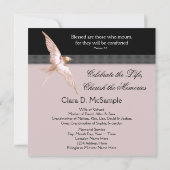 ピンクの黒い鳩の女性写真の葬儀のお知らせ 招待状 (裏面)