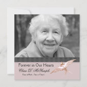 ピンクの黒い鳩の女性写真の葬儀のお知らせ 招待状 (正面)