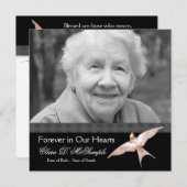 ピンクの黒い鳩の女性写真の葬儀のお知らせ 招待状 (正面/裏面)