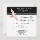 ピンクの黒い鳩の女性写真の葬儀のお知らせ 招待状 (裏面)