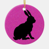 ピンクの黒うさぎのシルエット セラミックオーナメント (正面)