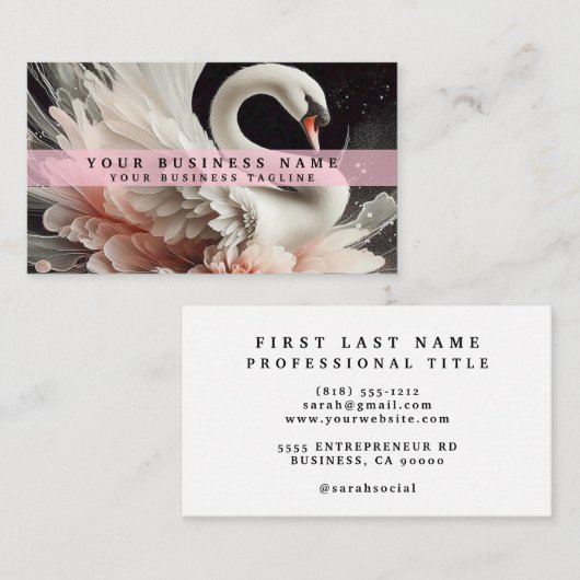 ピンクの黒と白の白鳥の名刺 名刺 (正面/裏面)