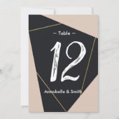 ピンクの黒と金ゴールドのジオメトリックテーブル番号 招待状 (正面)