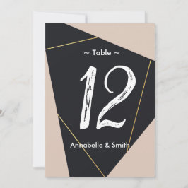 ピンクの黒と金ゴールドのジオメトリックテーブル番号 招待状