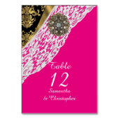 ピンクの黒と金ゴールドのダマスクの白結婚いレース テーブルナンバー (裏面)